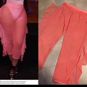 Pink and white sheer ruffles pants